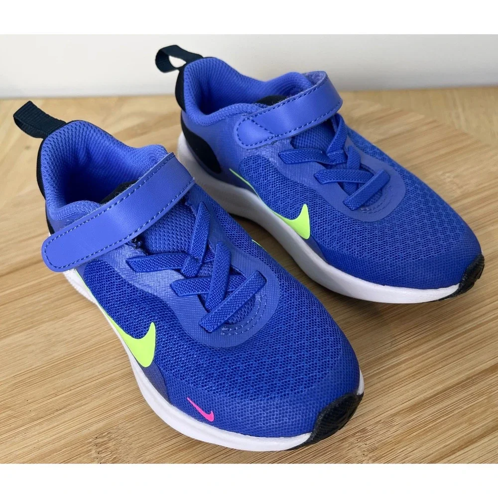 00459 - Kids Nike Revolution Ultramarine/Lime Sneakers‎ Toddler Size 9C